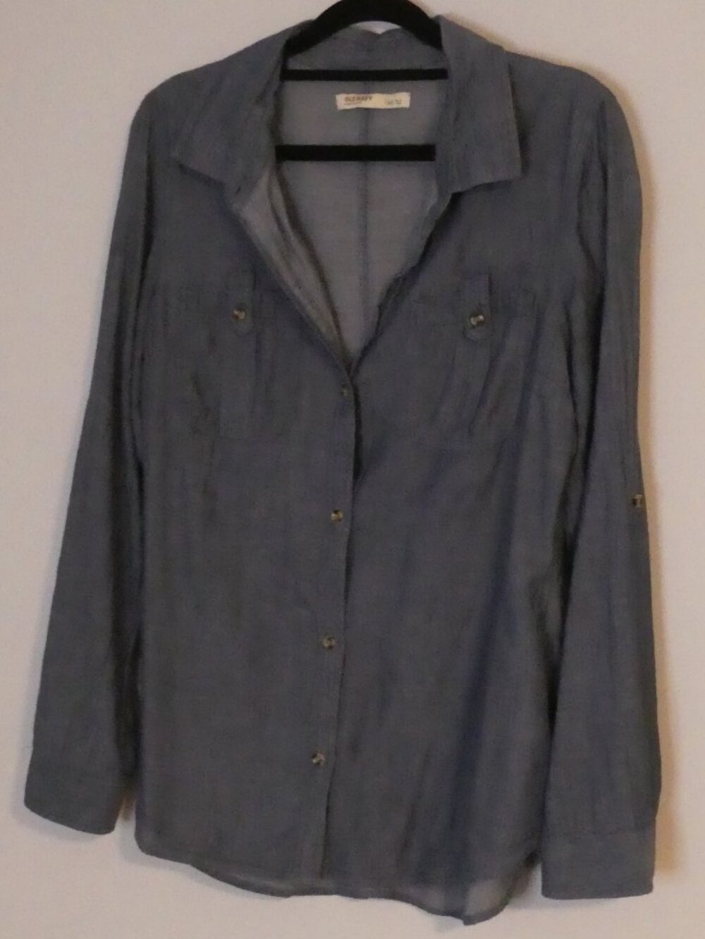 OLD NAVY Chambray Button Down Utility Cotton Shirt Blue - size medium